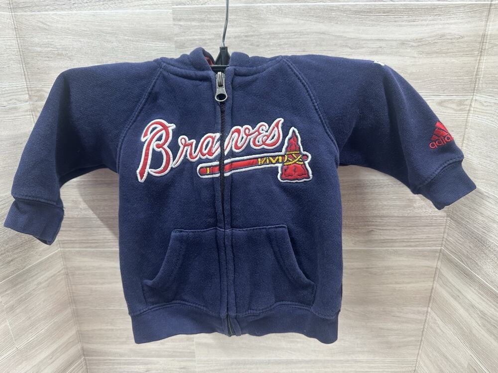 Vintage Adidas Atlanta Braves Zip Hoodie Sweatshirt Size Baby 6-9 Months Y2K